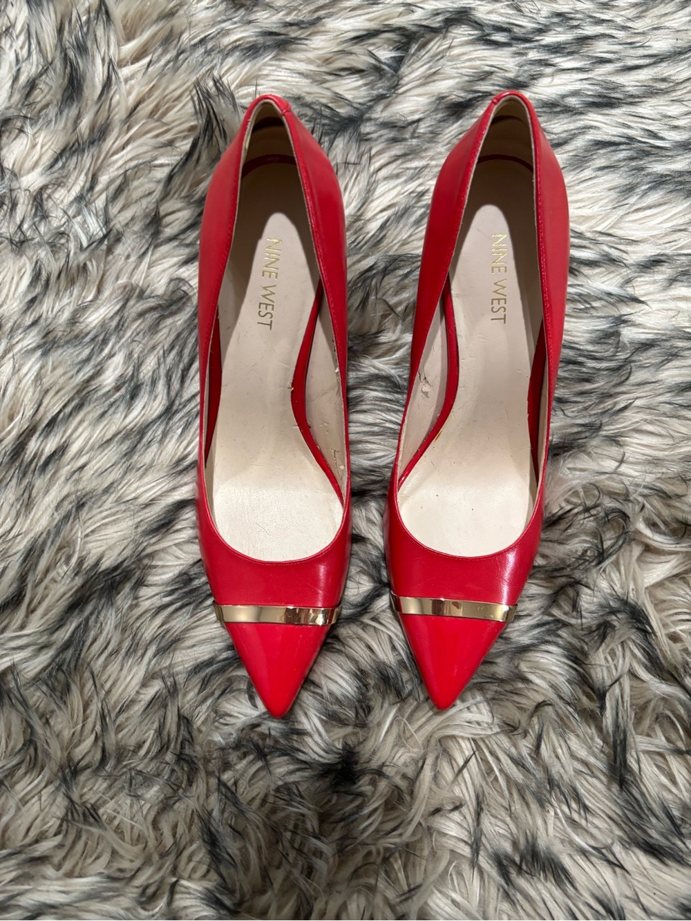 Nine West Red Pointed Toe Pumps with Gold Band - Picture 6 of 6